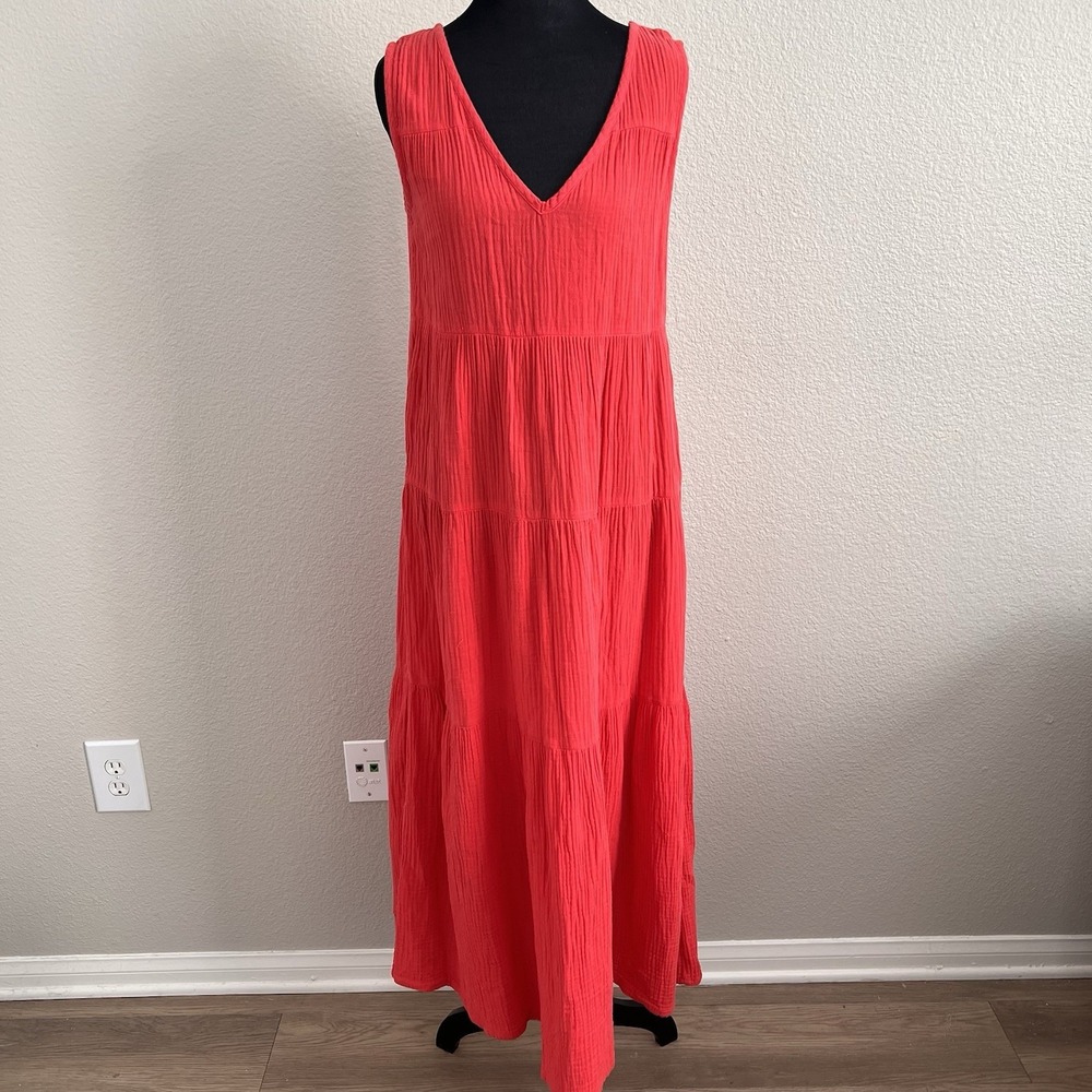 Marine Layer Coral V-Neck Tiered Maxi Dress